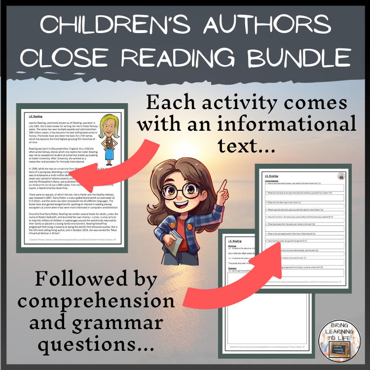 Famous Authors Close Reading Comprehension Activity Bundle | 5th & 6th Grade