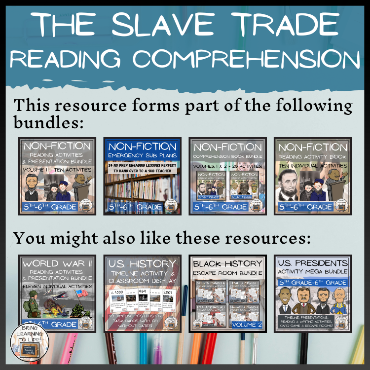 Transatlantic Slave Trade Close Reading Comprehension Activity | 5th & 6th Grade