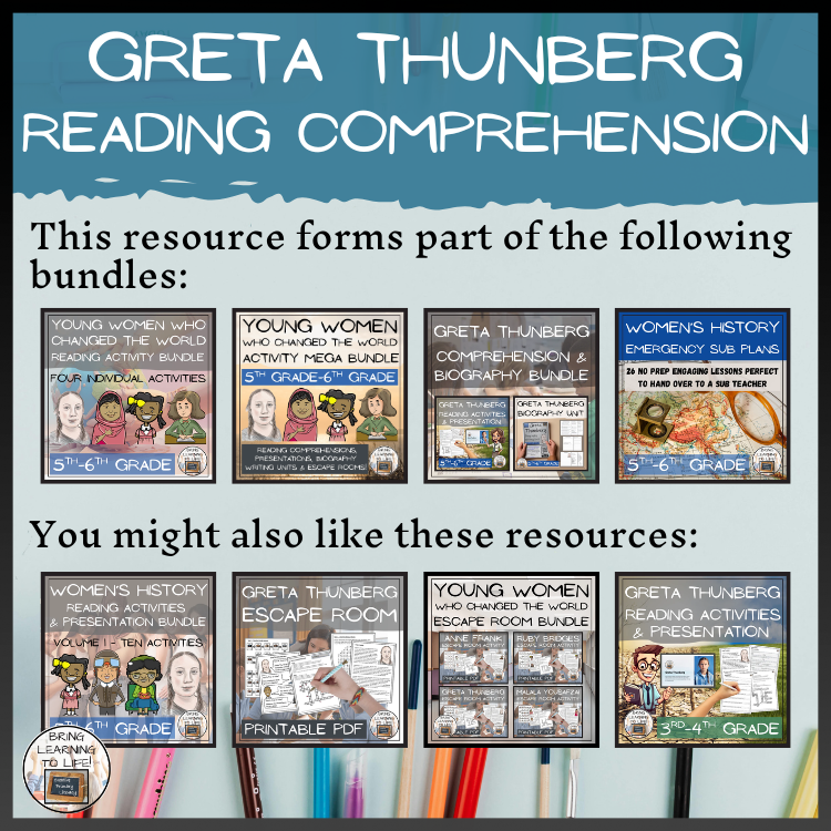 Greta Thunberg Close Reading Comprehension Activities | 5th Grade & 6th Grade