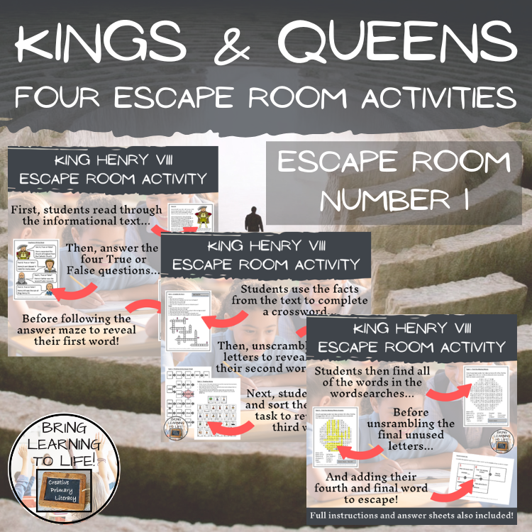 Kings and Queens of England Escape Room Activity Mega Bundle | 5th-6th Grade