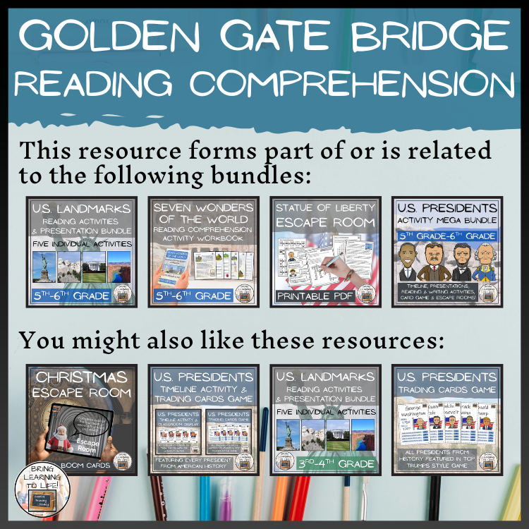 Golden Gate Bridge Reading Comprehension Activities | 5th Grade & 6th Grade