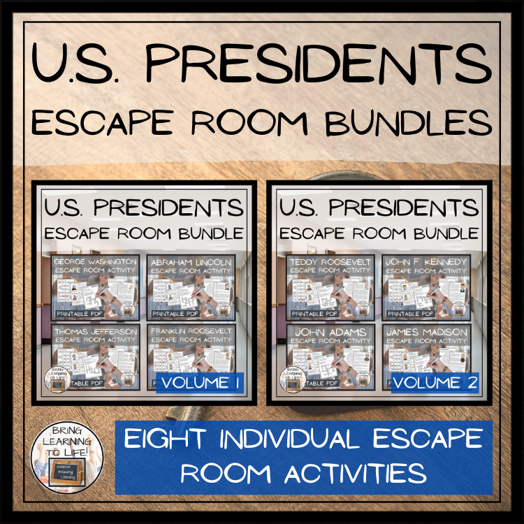 American Presidents Escape Room Activity Mega Bundle | 5th & 6th Grade