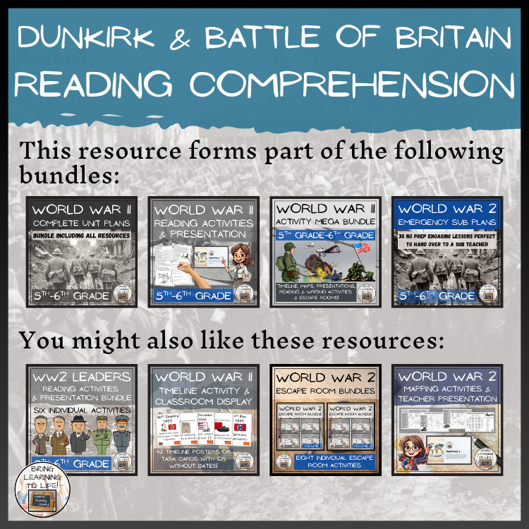 Dunkirk and the Battle of Britain Close Reading Comprehension | 5th & 6th Grade