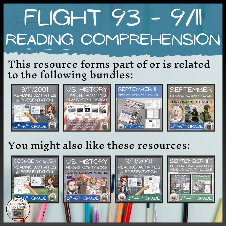 Flight 93 Reading Comprehension Activities | September 11 9/11 | 5th & 6th Grade