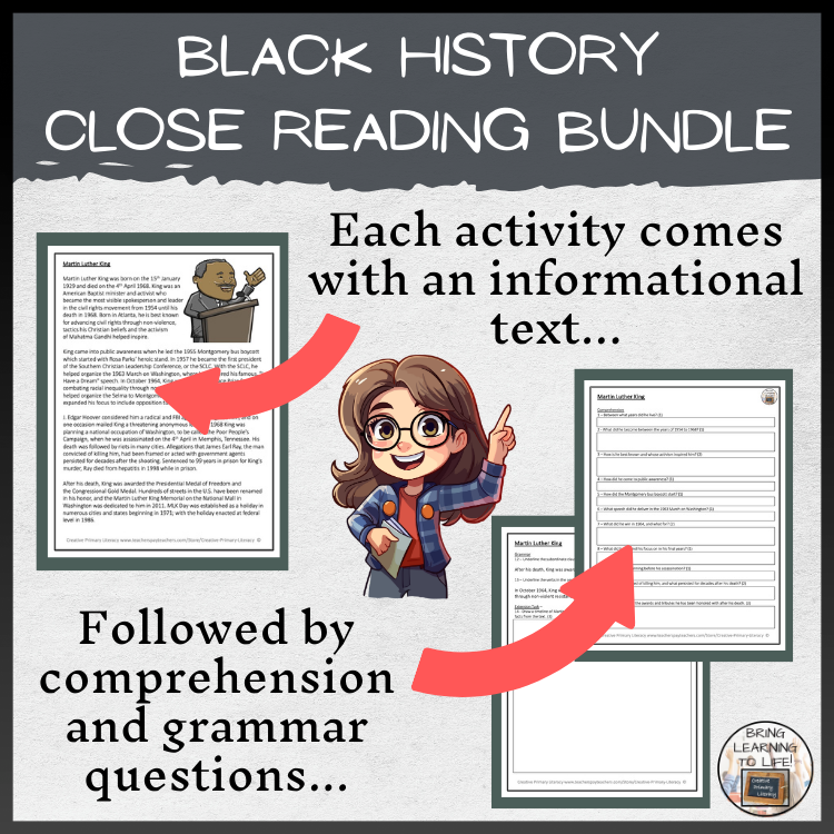 Black History Close Reading Comprehension Activity Bundle | 5th-6th Grade