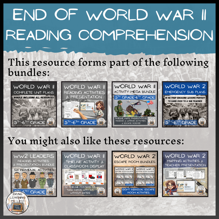 Atomic Bombs & VJ Day Close Reading Comprehension | 5th Grade & 6th Grade