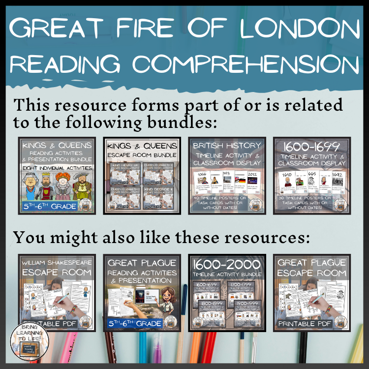 Great Fire of London Close Reading Comprehension Activities | 5th-6th Grade