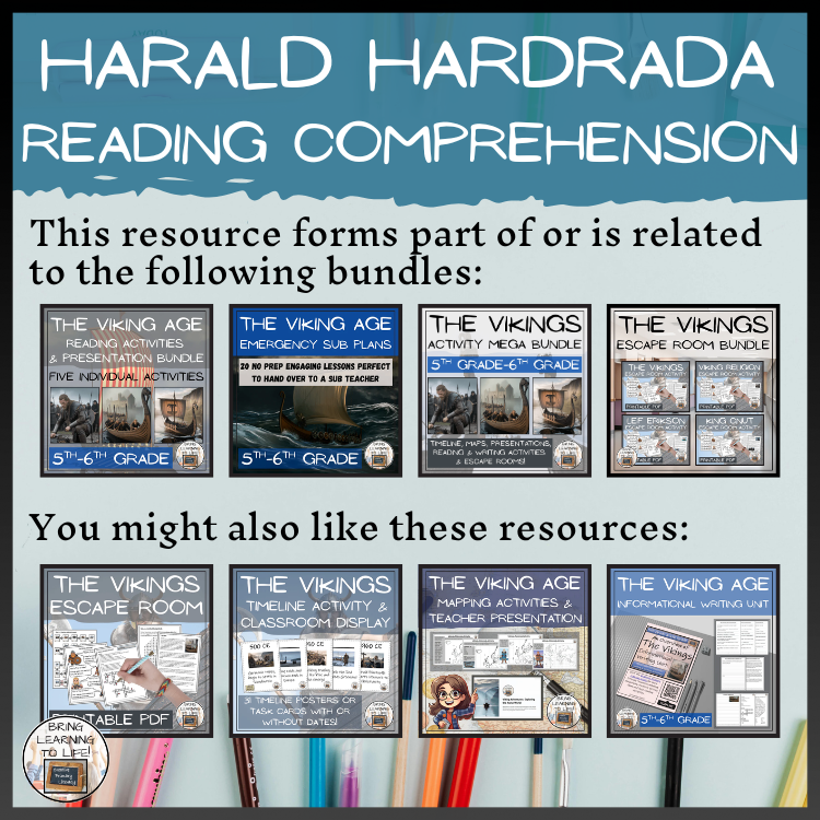 Harald Hardrada Close Reading Comprehension Activities | 5th-6th Grade