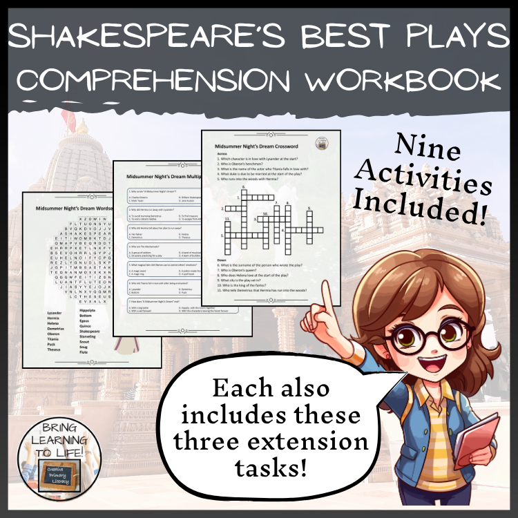 Shakespeare & His Greatest Plays Reading Comprehension Workbook | 5th-6th Grade