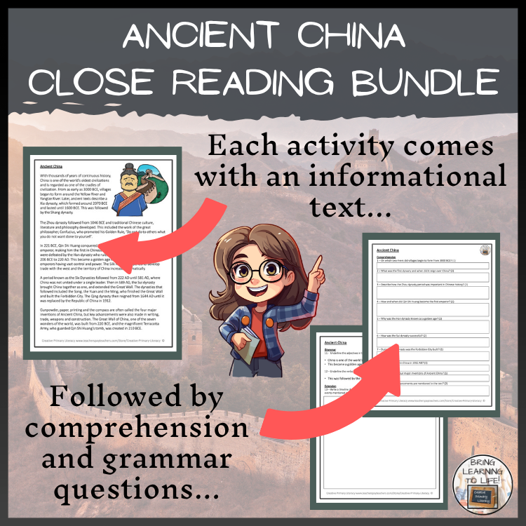 Ancient China Close Reading Comprehension Bundle | 5th Grade & 6th Grade