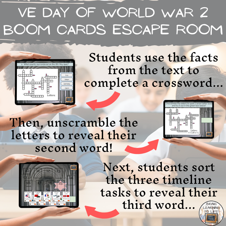 VE Day BOOM Cards Escape Room | Digital ELA Reading Activity