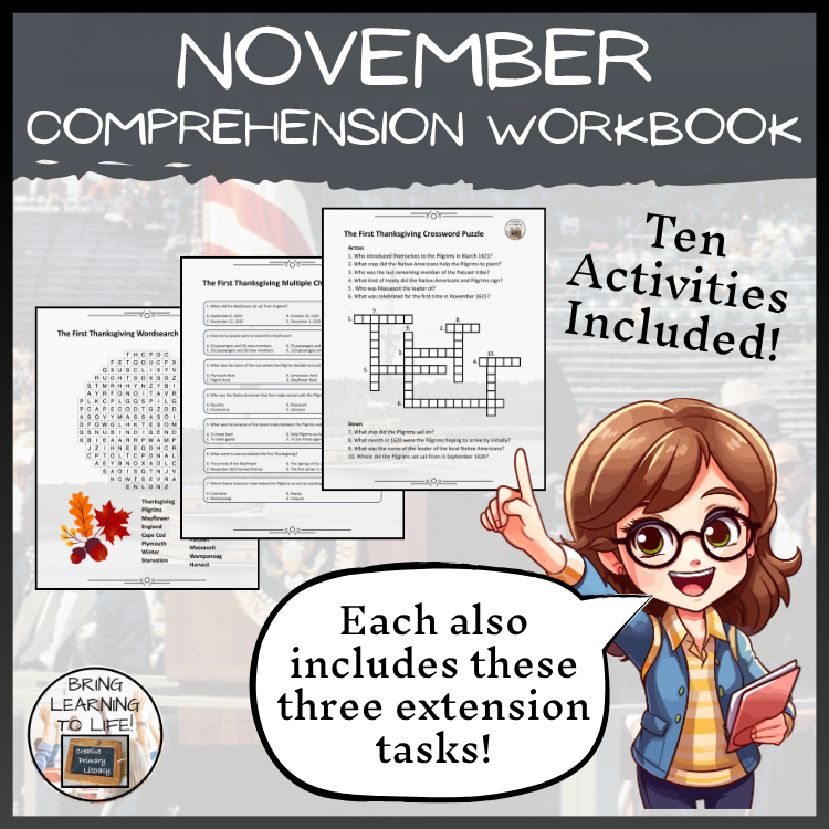 November in History Reading Comprehension Workbook | 5th-6th Grade