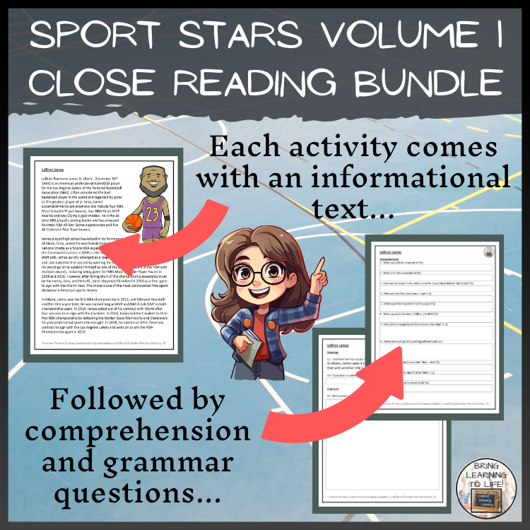 Sport Stars Volume 1 Close Reading Comprehension Bundle | 5th & 6th Grade
