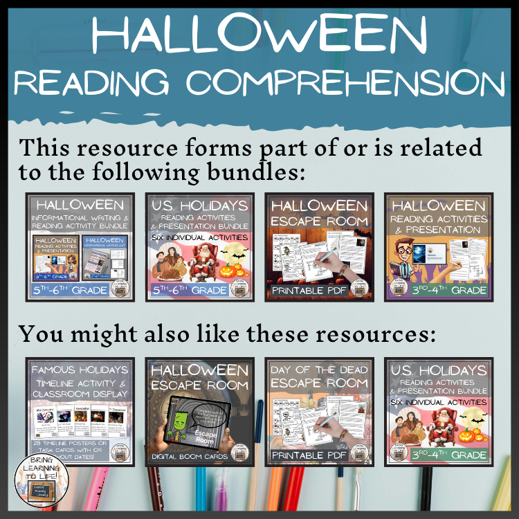 Halloween Close Reading Comprehension Activities | 5th Grade & 6th Grade