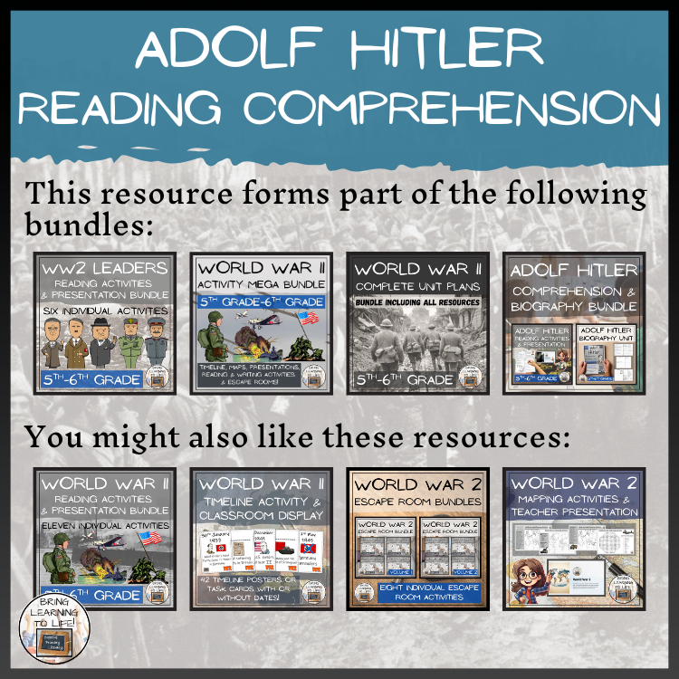 Adolf Hitler Close Reading Comprehension Activities | 5th Grade & 6th Grade