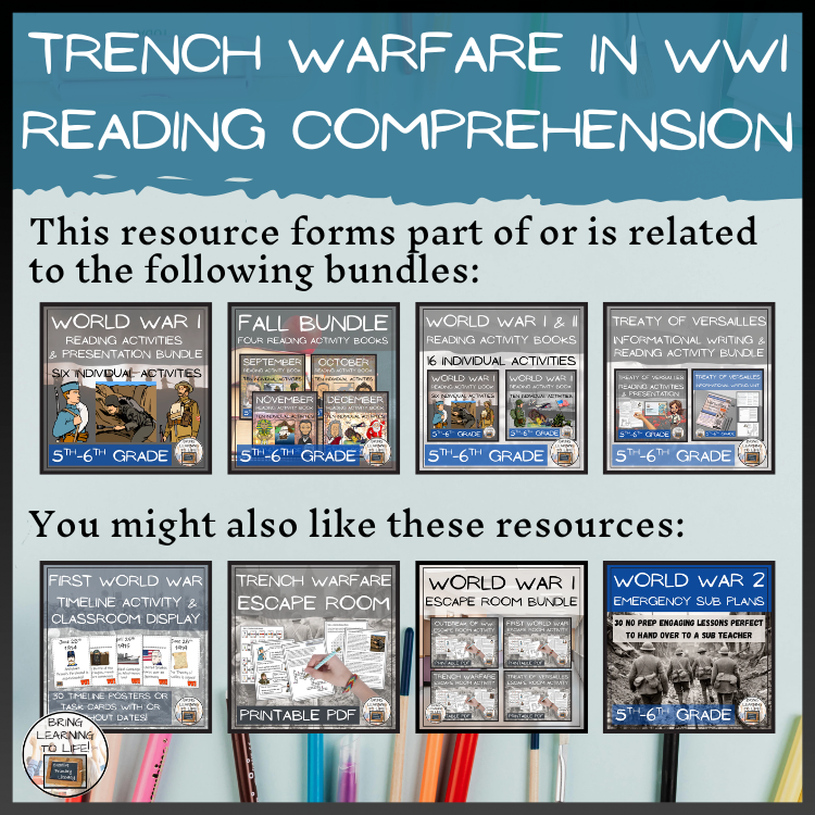 Trench Warfare in World War I Close Reading Comprehension | 5th & 6th Grade