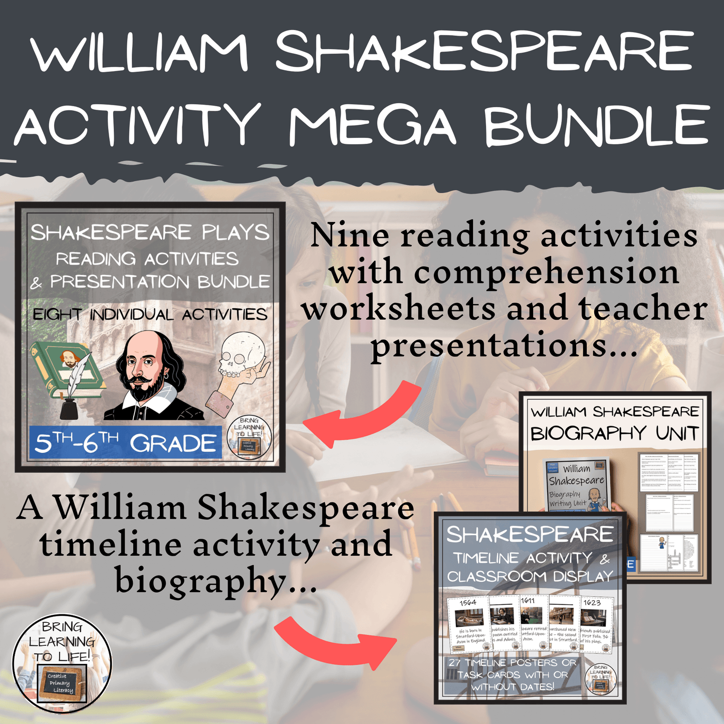 William Shakespeare Play Scripts & Activities Mega Bundle | 5th-6th Grade, featuring play scripts and activities for young learners.