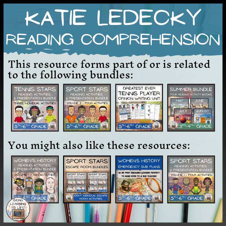 Katie Ledecky Reading Comprehension Activities | 5th Grade & 6th Grade