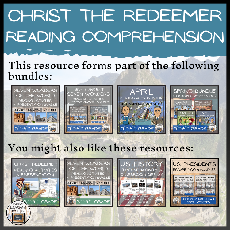 Christ the Redeemer Close Reading Comprehension Activities | 5th Grade & 6th Grade