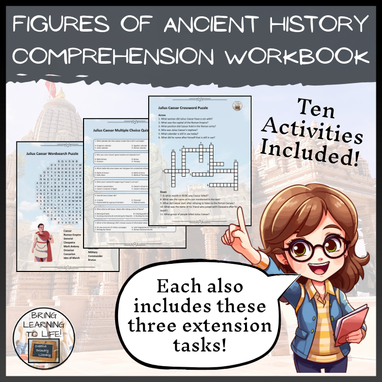 Famous Figures of Ancient History Reading Comprehension Workbook | 5th-6th Grade