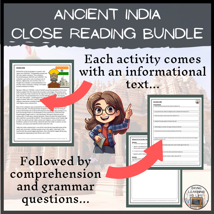 Ancient India Close Reading Comprehension Bundle | 5th Grade & 6th Grade