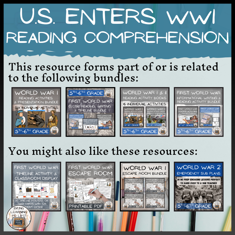United States Enters World War I Close Reading Comprehension | 5th & 6th Grade