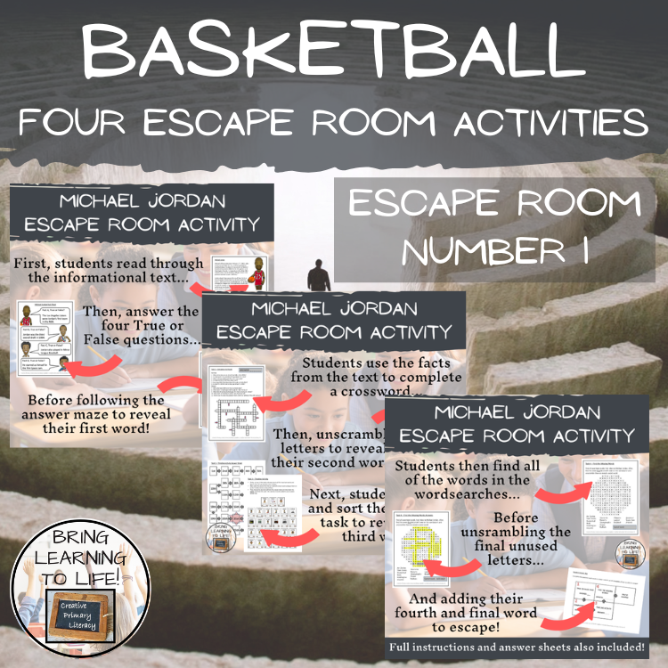 Basketball Stars Escape Room Activity Bundle | 5th & 6th Grade