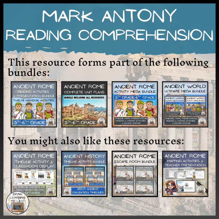 Mark Antony Close Reading Comprehension Activities | 5th Grade & 6th Grade