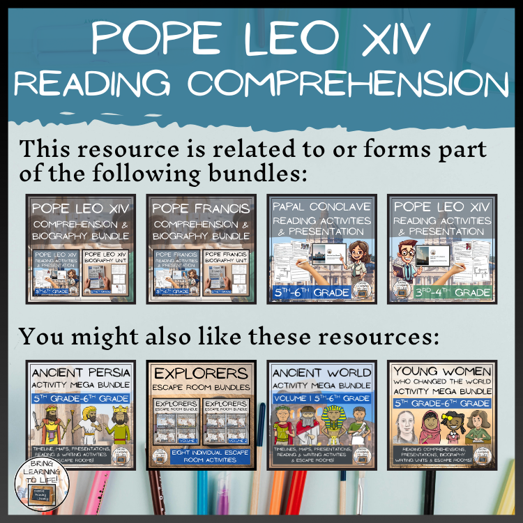 Pope Leo XIV Close Reading Comprehension Activities | 5th Grade & 6th Grade