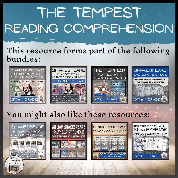 The Tempest Close Reading Comprehension Activities | 5th Grade & 6th Grade