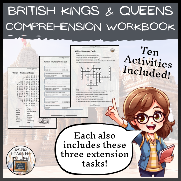Kings and Queens Reading Comprehension Workbook | 5th-6th Grade