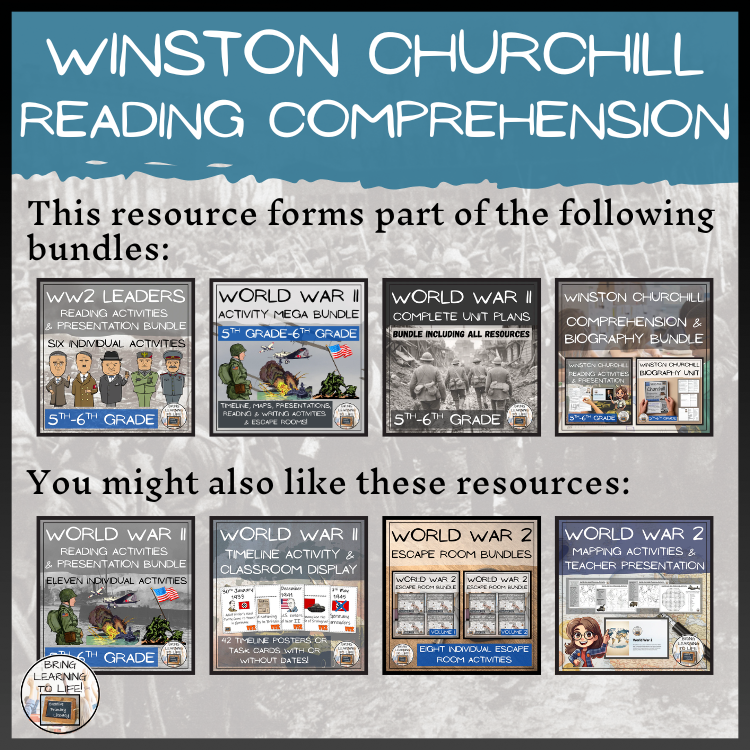 Winston Churchill Close Reading Comprehension Activities | 5th Grade & 6th Grade