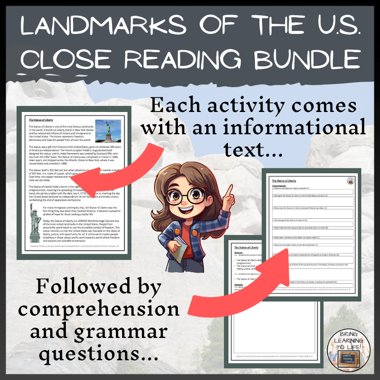 U.S. Landmarks Close Reading Comprehension Bundle | 5th & 6th Grade