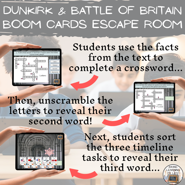 Dunkirk & Battle of Britain BOOM Cards Escape Room | Digital Reading Activity
