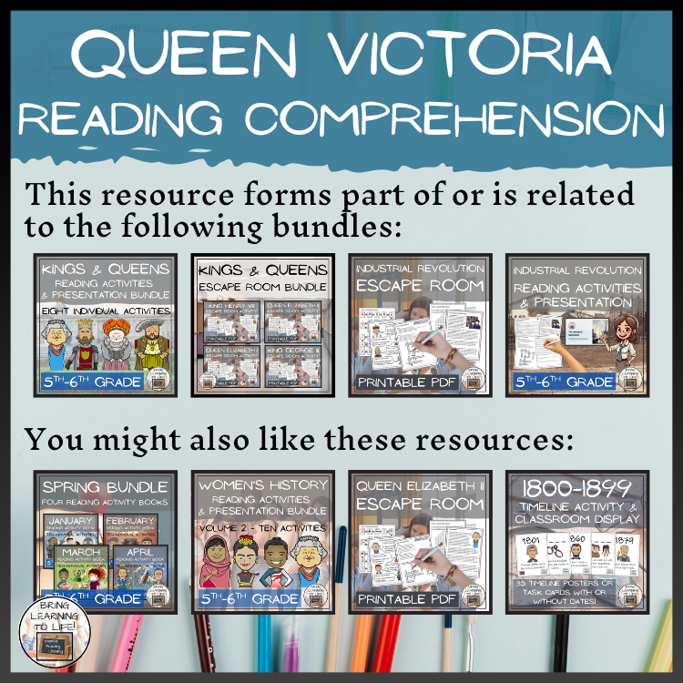 Queen Victoria Close Reading Passage & Comprehension Activities | 5th-6th Grade