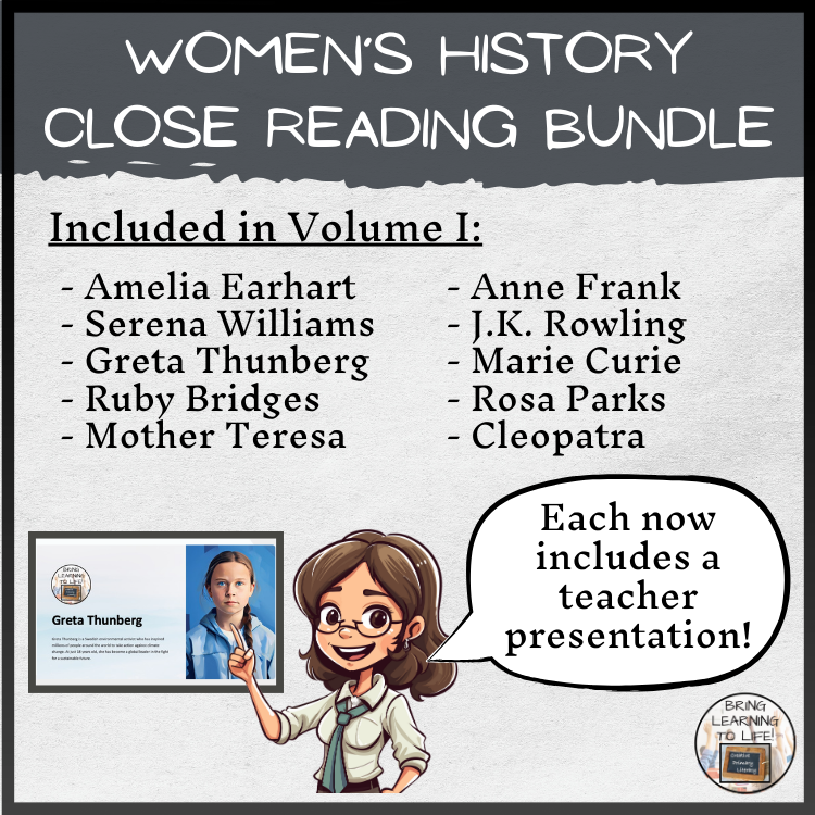 Womens History Month Close Reading Comprehension Bundle | 5th & 6th Grade