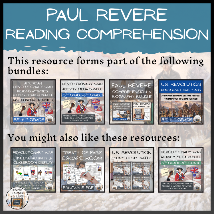 Paul Revere Close Reading Comprehension Activities | 5th Grade & 6th Grade
