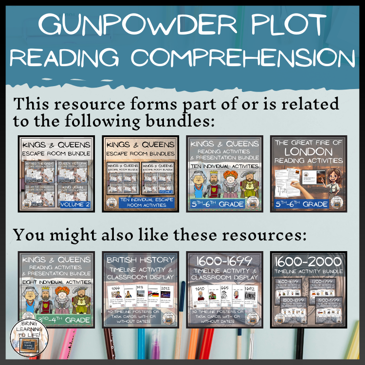 Gunpowder Plot Reading Comprehension Activities | 5th Grade & 6th Grade