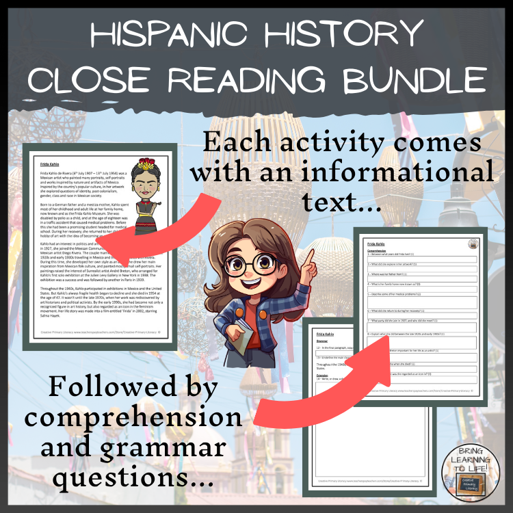 Hispanic Heritage Close Reading Comprehension Activity Bundle | 5th & 6th Grade