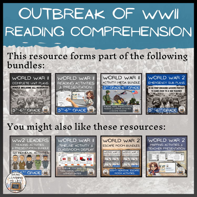 Outbreak of World War 2 Close Reading Comprehension Activity | 5th & 6th Grade