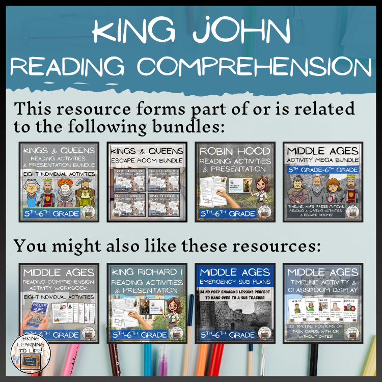 King John Close Reading Passage & Comprehension Activities | 5th-6th Grade