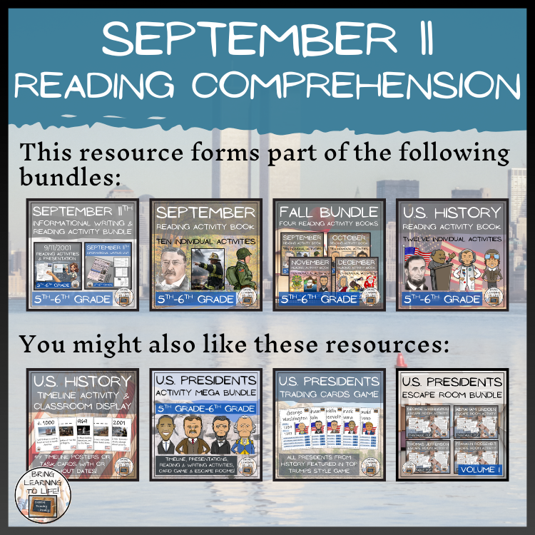 9/11 Terrorist Attacks Close Reading Comprehension Activities | 5th & 6th Grade
