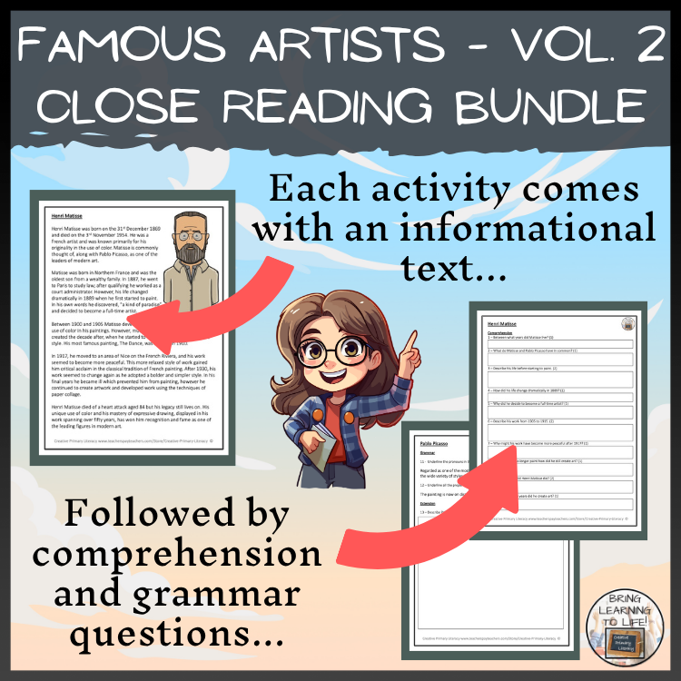 Famous Artists Volume 2 Close Reading Comprehension Bundle | 5th & 6th Grade