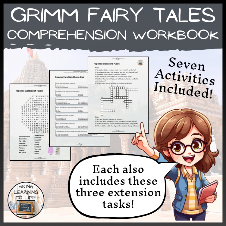 Brothers Grimm Fairy Tales Reading Comprehension Workbook | 5th-6th Grade