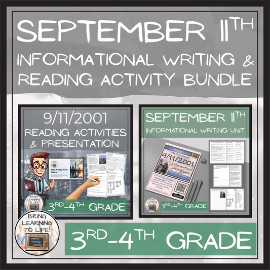 9/11 Attacks Close Reading & Informational Writing Bundle | 3rd-4th Grade