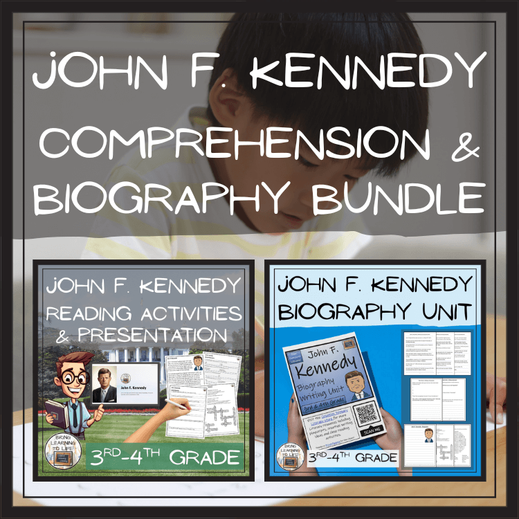John F. Kennedy Close Reading & Biography Bundle | 3rd Grade & 4th Grade activities for students.