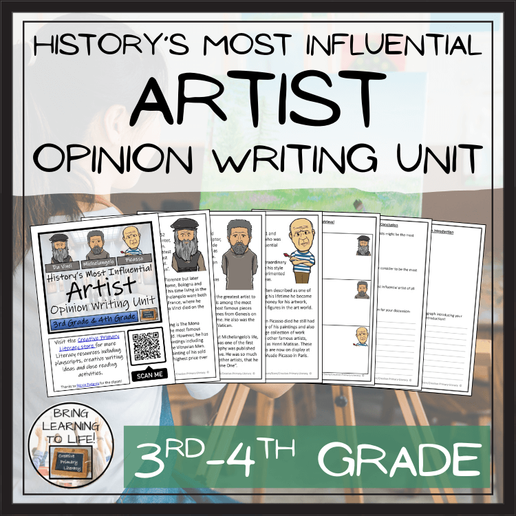 Most Influential Artist Opinion Writing Unit | 3rd–4th Grade with student materials and artist profiles.
