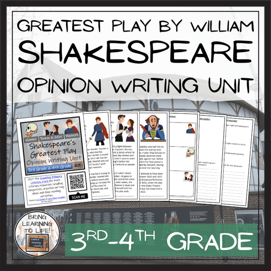 William Shakespeare’s Greatest Play Opinion Writing Unit | 3rd–4th Grade resources and worksheets display