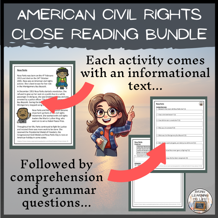 Civil Rights Movement Close Reading & Presentation Bundle | 3rd-4th Grade