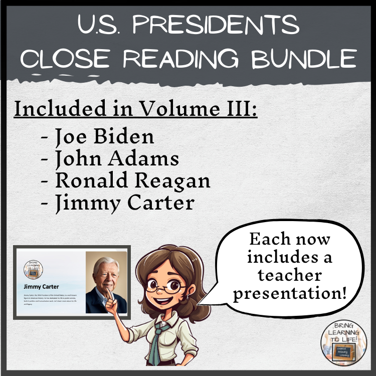 U.S. Presidents Volume 3 Close Reading Comprehension Bundle | 5th & 6th Grade
